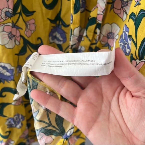 Moon River Yellow Floral Faux Wrap Dress Sleeveless Linen Blend Size Medium - Picture 6 of 7